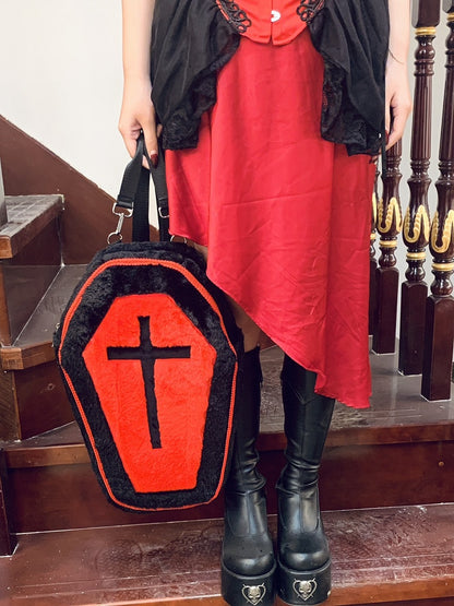 Black & Red Gothic Cross Coffin-Shaped Large  Backpack