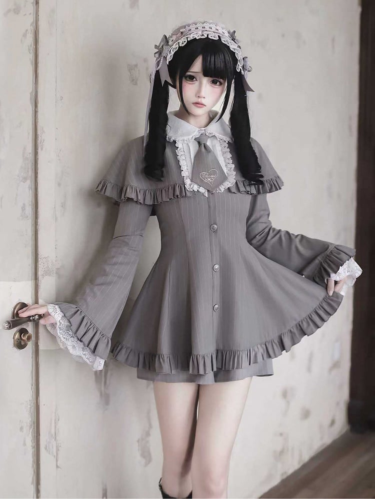 Hairclips Bow Chain with Cross Gray Dangling - Beaded Kawaii Kei Gothic Jirai