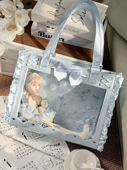 Blue Shoulder Bag with Bow and Ruffles for BJD Doll - Salt Tea
