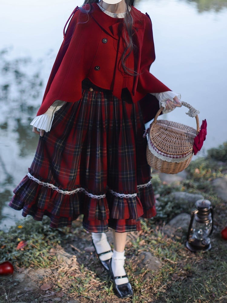 Schleife Overall Plaid Kleid Hohe Rote Taille Krawatte mit