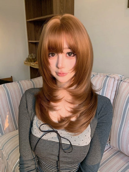 Caramel 56cm Straight Wig with Air Bangs - Alice Garden