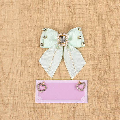 Jirai with Green 4 Options Rhinestones Kei Bow Hairclip Shimmering Mint