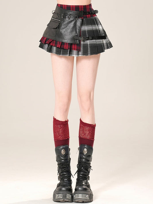 Bittersweet Pattern Skirt Plaid Black Pleated Decorated Buckle
