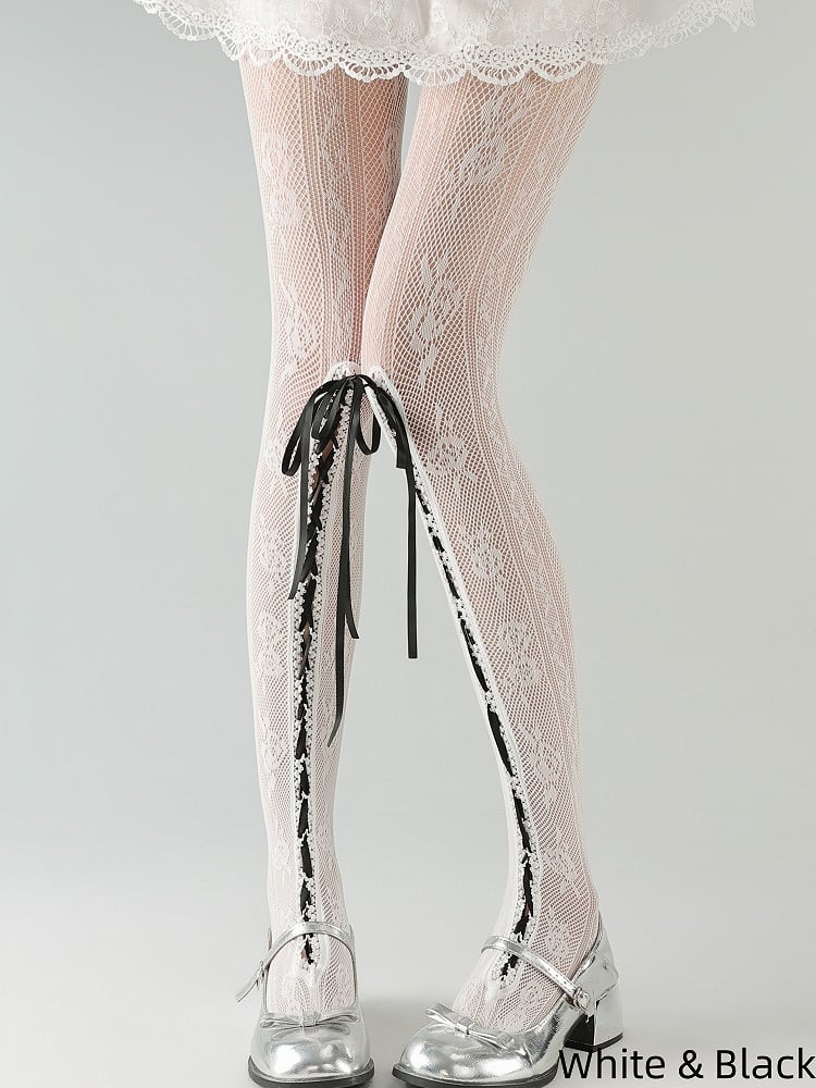 Detail Lace Lace-up with Lolita Colors Tights Pattern Floral 6