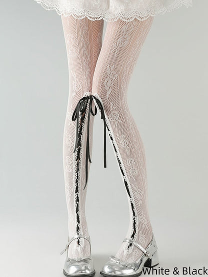 Detail Lace Lace-up with Lolita Colors Tights Pattern Floral 6