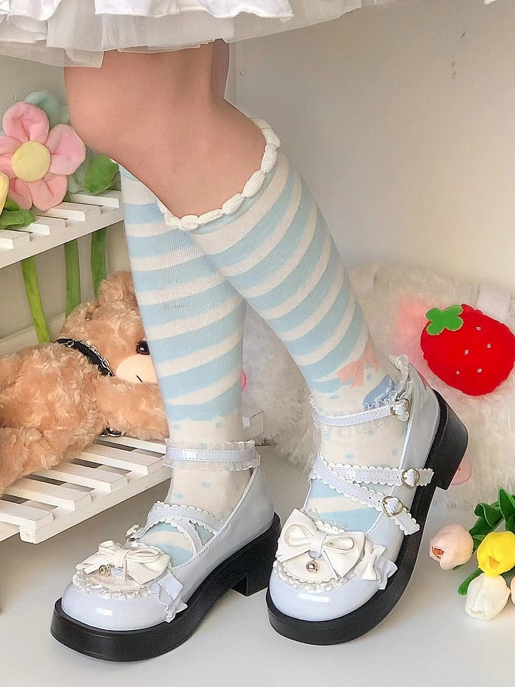 Lolita Baby Top Blue Platform Bow Sweet at Crisscross Buckle in Mary Straps Janes -