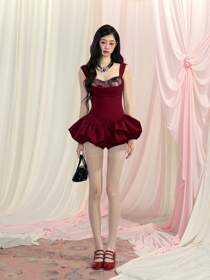 Mini Glamorous Red Sweetheart Neckline Basque Waist Skirt Sleeveless Dress Bubble