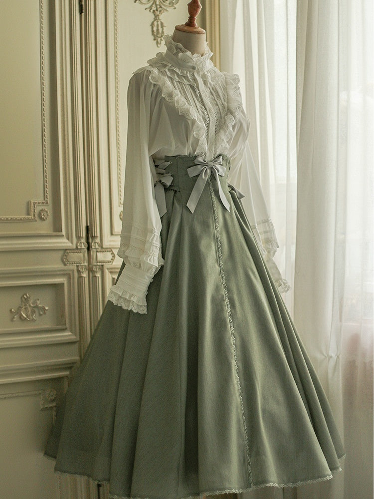 Dusty Green Boned High-Waisted Long Version Autumn Daily Lolita Skirt