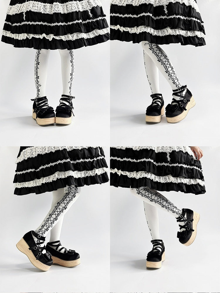 Design Sweet Crisscross Platform Embellishments Shoes in Black Bow Lolita Velvet
