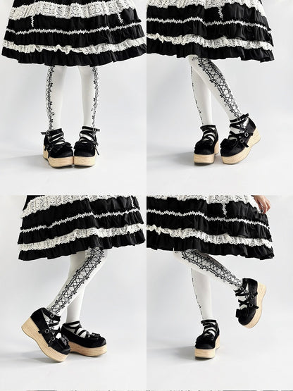 Design Sweet Crisscross Platform Embellishments Shoes in Black Bow Lolita Velvet