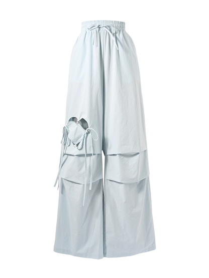 Blue/Pink Heart-shaped Cutout Wide-leg Pants Drawstring Waist
