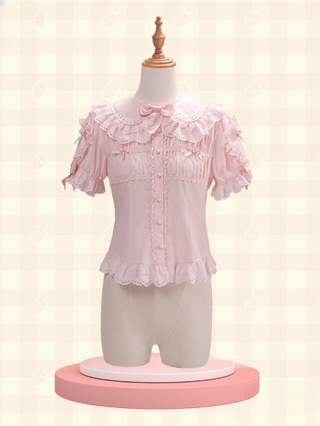 with Blouse Bowknots Lolita Short-sleeved Pink