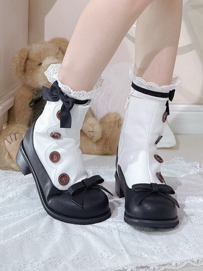 Accents Boots White Lolita Black Button with