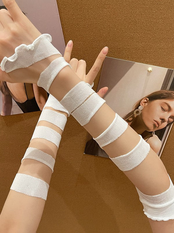 Lolita Ärmel Schwarz/Weiß Manschetten Bandage Y2K Rüschen