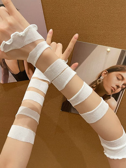 Lolita Ärmel Schwarz/Weiß Manschetten Bandage Y2K Rüschen