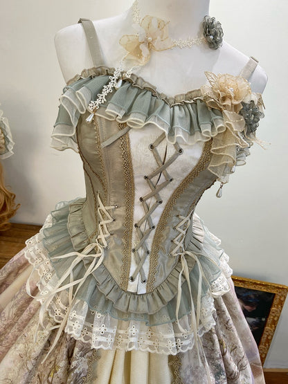 Green Lace-up Details Elegant Lolita Corset Top