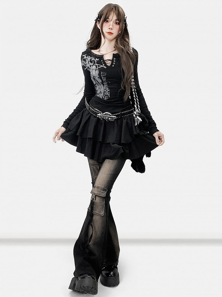 Kleid Schwarz Y2K Print Design