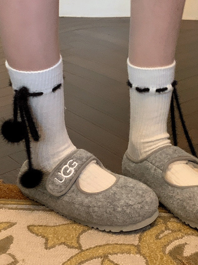 Khaki/Rot/Weiß/Grau/Grün Süße Wadensocken mit Pompons