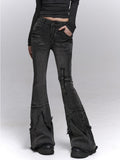 Hem Black-Grey Jeans Raw Inverted Wash Design Vintage Flared Triangle with