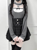 Sheer Gray Lace Mesh at Kei with Insert Top: Stand Style Collar Knit Jirai Chest