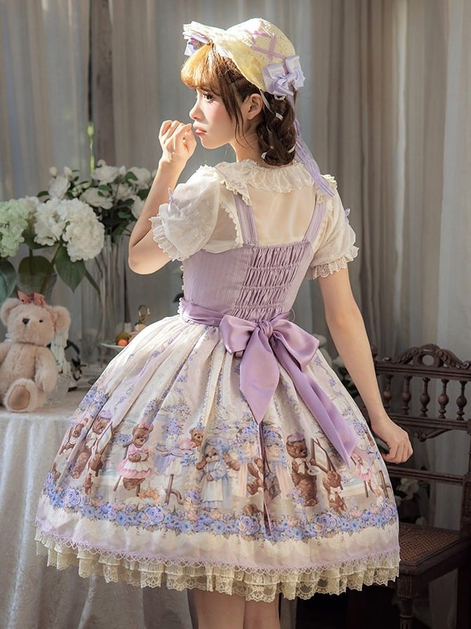 Sweet Floral Lolita Bonnet with Delicate Details - Stars Fall on the Foggy Island