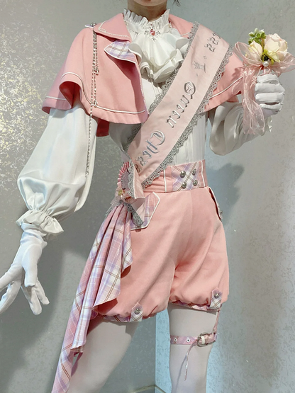 Ouji Shorts Waist Prince Outfit High Lolita + White Cape Shirt and - Pink