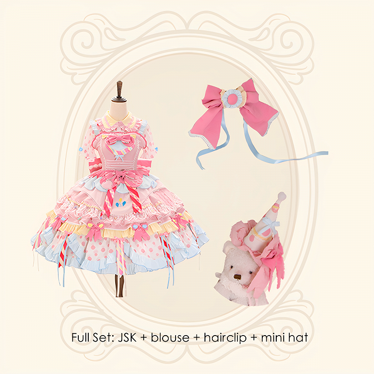 Pastel Sweet Lolita JSK Dress with Polka Dots and Scalloped Hem - Dollet