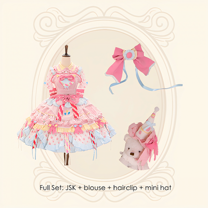 Pastel Sweet Lolita JSK Dress with Polka Dots and Scalloped Hem - Dollet
