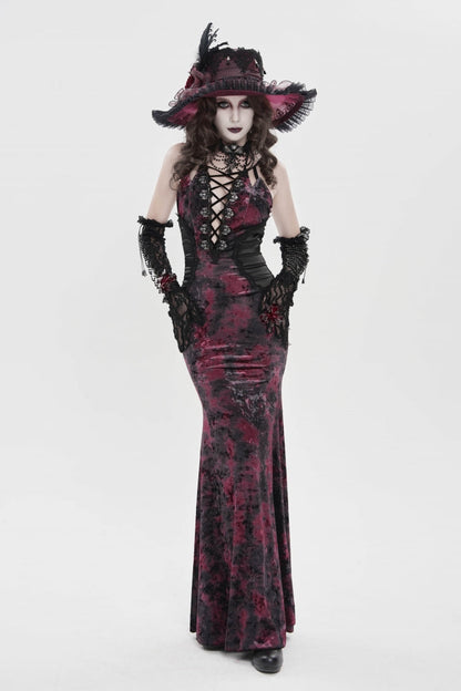 Off Shoulder Halterneck Lace Jsk Dress Black Red Gothic