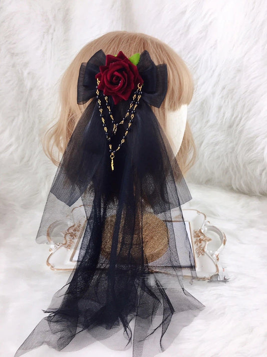 Gothic Rose Hair Veil Clip