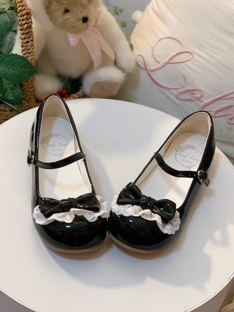 Lolita Black 1.5cm Heel Shoes Round-toe Sweet with Closure Snap