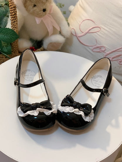 Lolita Black 1.5cm Heel Shoes Round-toe Sweet with Closure Snap