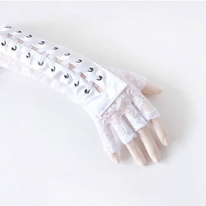 Black/White Gothic Lace-up Arm Warmers