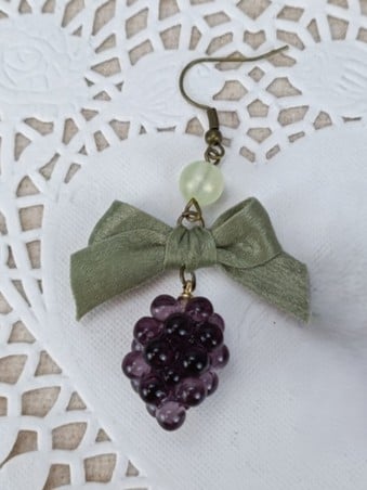Purple/Green Bow Grape Ribbon Earrings Decorated Deep