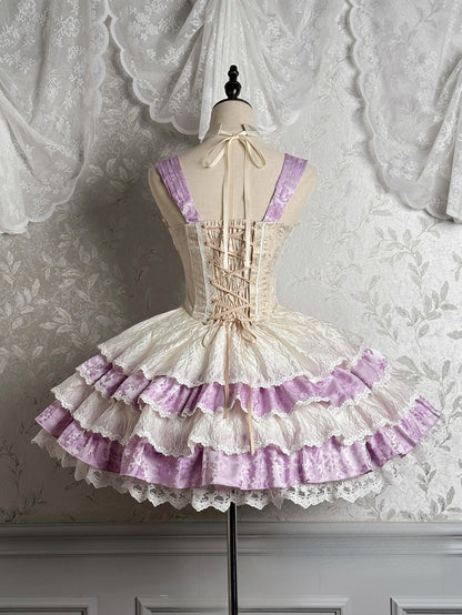 スカートドレス ロリータ ホルターネック バスク ウエスト取り外し可能 Qi パープル ティアード