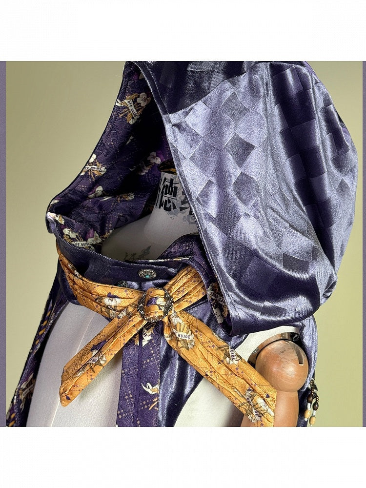 Yellow & Purple Checked Pattern Lolita Cape with Embroidered Details - Neoludwig