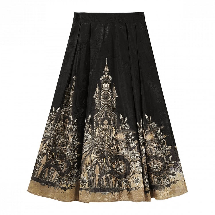 Lolita Skirt Dark Fashion Academia Print Coat Dragon Cape White Gothic Blouse Hooded +