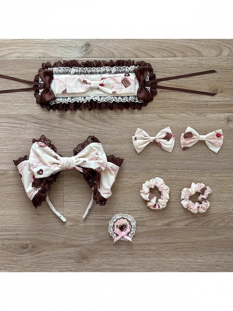 Lolita Print Floral Hairband Chocolate with