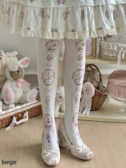 Sweet Lolita Tights with Floral Print in Three Colors - ROJI ROJI