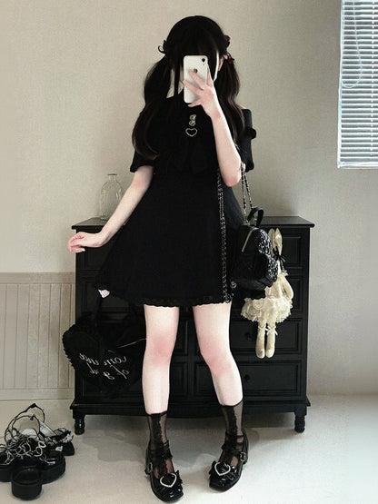 Cutout Shoulder Jacquard Dress with Ruffles, Bow Details, 4 Shades - Kitty Bxllet