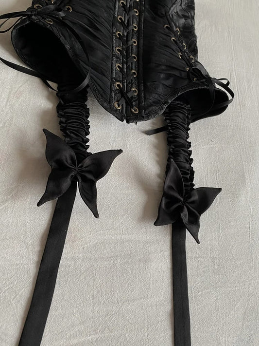 Satin White Butterfly Black Clips Dress Red /