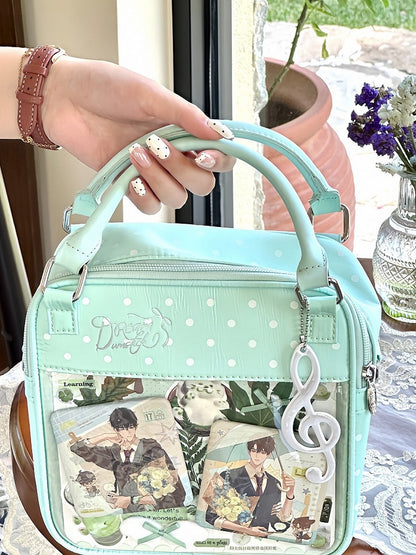 Green Polka Dot Ita Crossbody Bag with Dual Clear Windows - DRDR