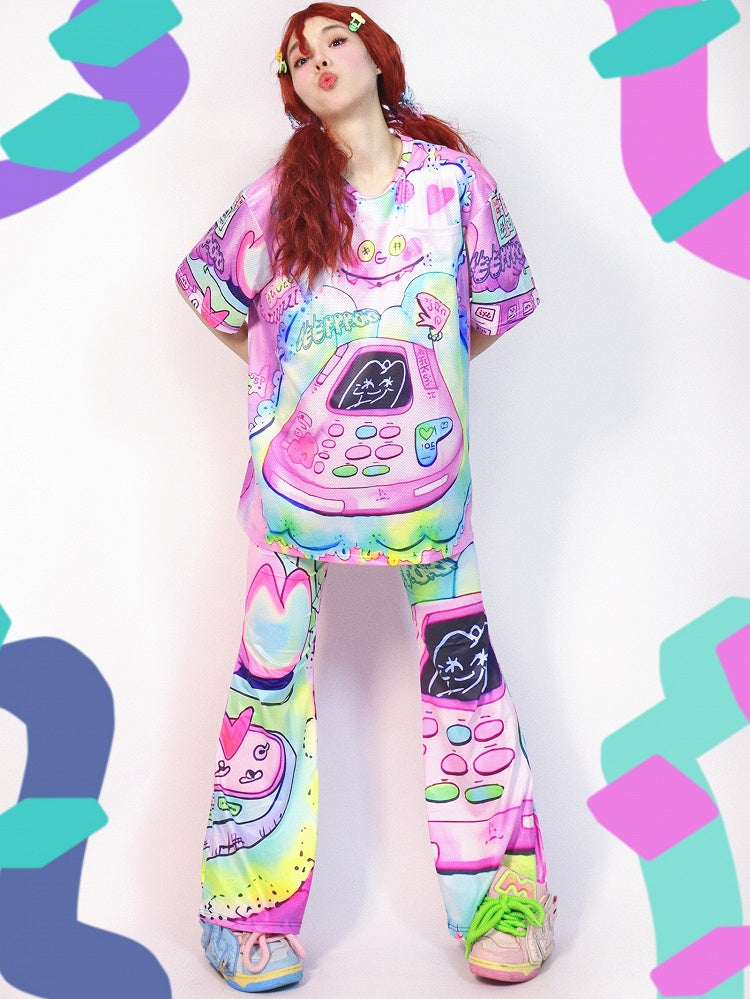 Cartoon Silhouette Hose Flare Print Y2K Bunt