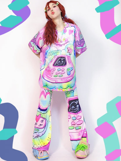 Cartoon Silhouette Hose Flare Print Y2K Bunt