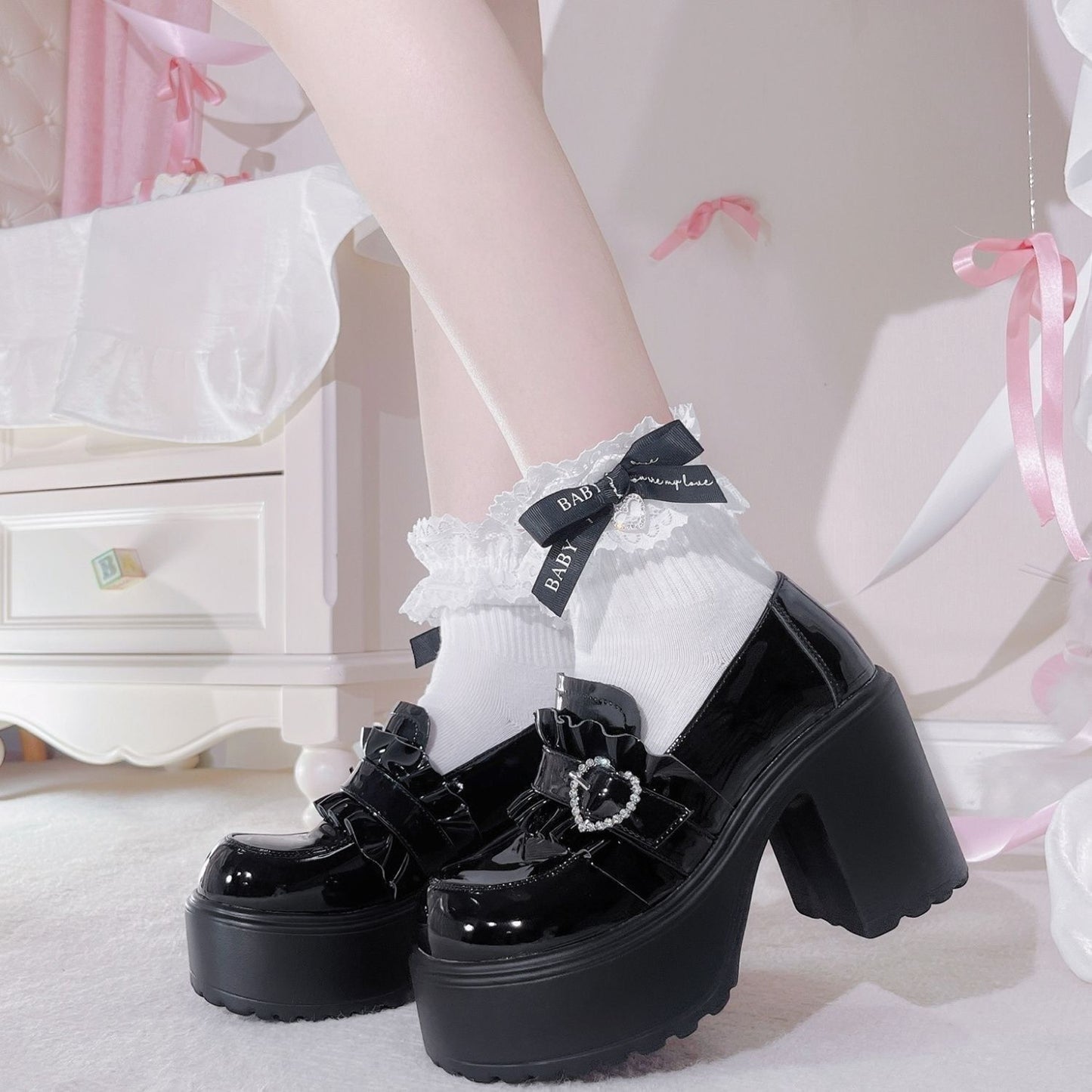 Lolita Glossy Platform Loafers – Japanese Jirai Subculture Style