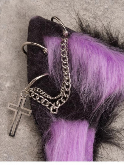 Black & Purple Gothic Wolf Ear KC with Cross Decoration - Strange Sugar