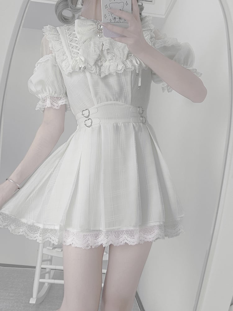 Waist Kei with Dress Neckline Buckles Heart Open Lace-up Jirai Shoulder White