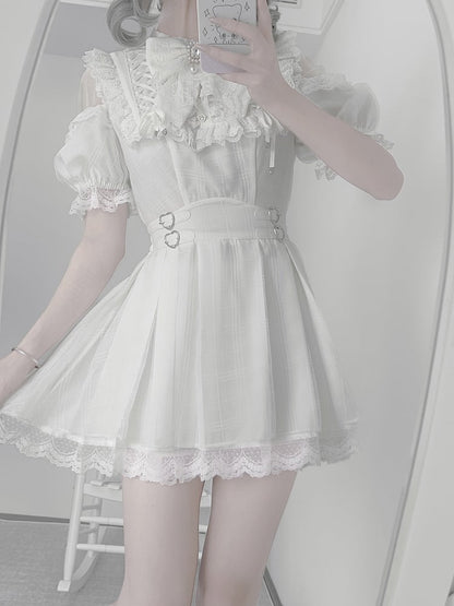 Waist Kei with Dress Neckline Buckles Heart Open Lace-up Jirai Shoulder White
