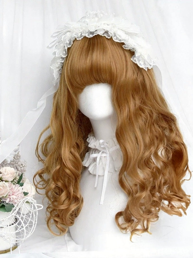 Brown 50cm Long Curly Lolita Wig with Full Bangs - Sinwavy