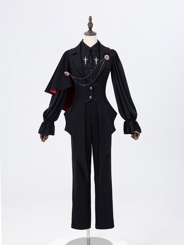 Foldover Pointed Collar Shirt with Embroidered Cross Motif - DevilInspired Exclusive Collection